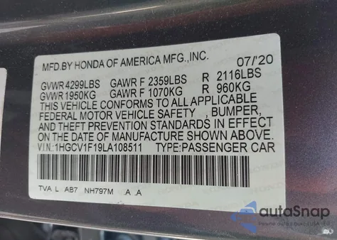 2020 Honda Accord Lx from USA, damaged, VIN 1HGCV1F19LA108511